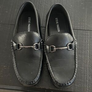 Steve Madden Black Leather Men's Loafers with Silver Accent